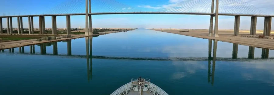 Vessel approaching a bridge during a Suez Canal transit